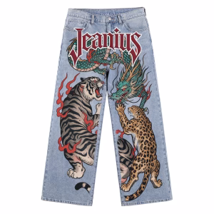 Dragon Tiger Leopard Printed Denim Jeans by JR JEANIUS WEAR
