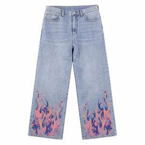Gradient Pink＆Purple Flame Printed Denim Jeans by JR JEANIUS WEAR
