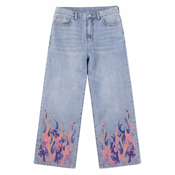Gradient Pink&Purple Flame Printed Denim Jeans by JR JEANIUS WEAR