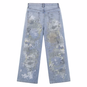 Abstract Grunge Paint Printed Denim Jeans
