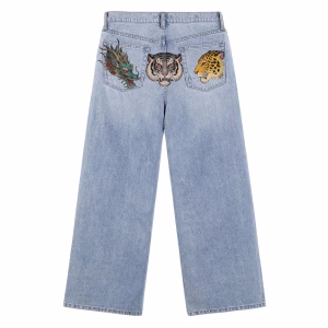 Dragon Tiger Leopard Printed Denim Jeans