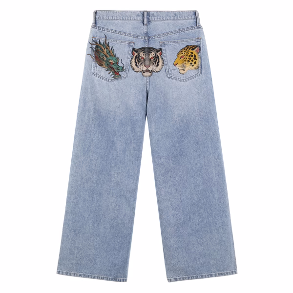 Dragon Tiger Leopard Printed Denim Jeans collection product photo