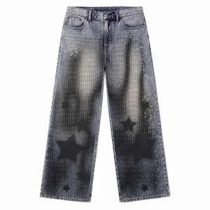 Retro Halftone Star Gradient Printed Denim Jeans by JR JEANIUS WEAR