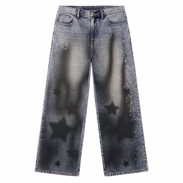 Retro Halftone Star Gradient Printed Denim Jeans by JR JEANIUS WEAR