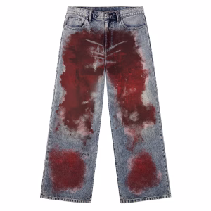 Bloody Red Grunge Abstract Paint Printed Denim Jeans by JR JEANIUS WEAR