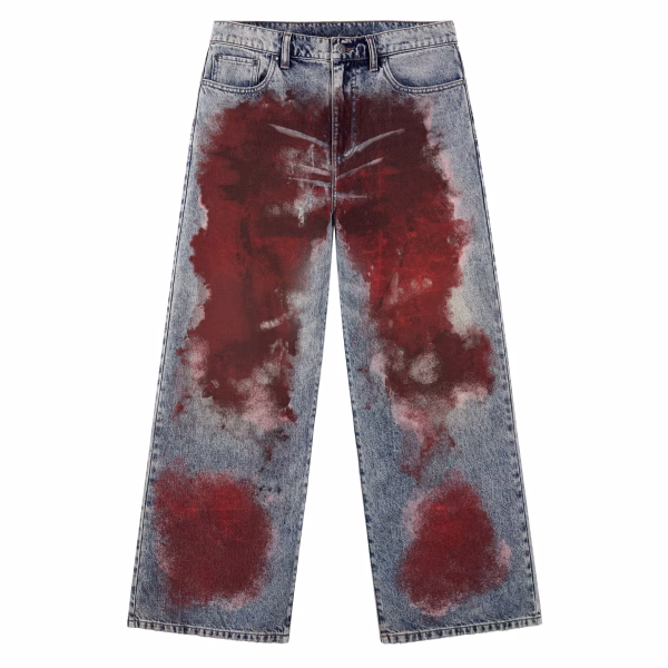 Bloody Red Grunge Abstract Paint Printed Denim Jeans by JR JEANIUS WEAR