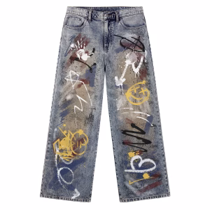 Graffiti Paint-Splatter Street Printed Denim Jeans by JR JEANIUS WEAR