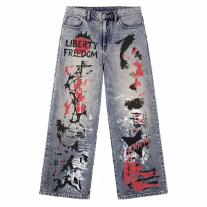 Liberty Freedom Abstract Grunge Printed Denim Jeans by JR JEANIUS WEAR