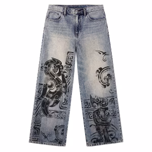 Gothic Skull Eye Spiderweb Printed Denim Jeans by JR JEANIUS WEAR