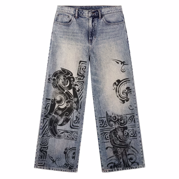 Gothic Skull Eye Spiderweb Printed Denim Jeans by JR JEANIUS WEAR
