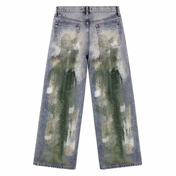 Abstract Moss Green Paint Stroke Denim Jeans collection product photo