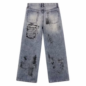 Gothic Text Star Grunge Printed Denim Jeans