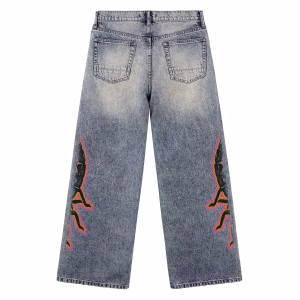 Neon Glow Scorpion Skeleton Hand Printed Denim Jeans