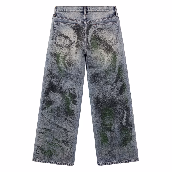 Abstract Green Mist Glitch Printed Denim Jeans collection product photo