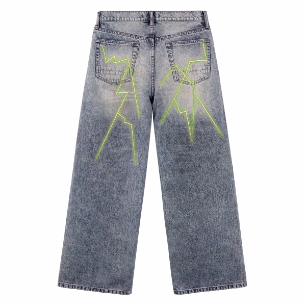 Neon Green Lightning Skeleton Glow Printed Denim collection product photo