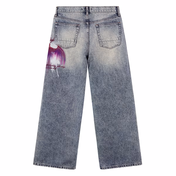 Purple Eagle Wing Abstract Graffiti Printed Denim Jeans collection product photo