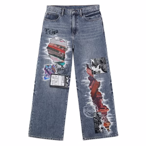 Vintage Car Scrapbook Collage Printed Denim Jeans by JR JEANIUS WEAR