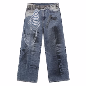 Urban Gangster Gun & Bandana Grunge Printed Denim Jeans by JR JEANIUS WEAR