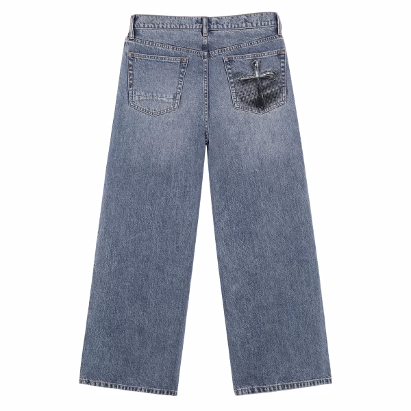 Gothic Praying Skeleton Cross Printed Denim Jeans collection product photo