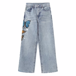 Butterfly Drift Printed Denim Jeans by JR JEANIUS WEAR