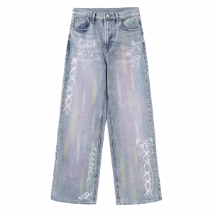 Pastel Brushstroke Ribbon Artwork Printed Denim Jeans by JR JEANIUS WEAR