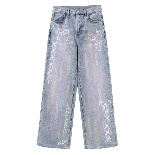 Pastel Brushstroke Ribbon Artwork Printed Denim Jeans by JR JEANIUS WEAR