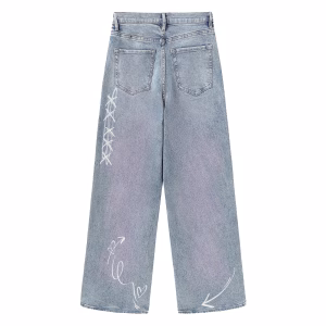 Pastel Brushstroke Ribbon Artwork Printed Denim Jeans