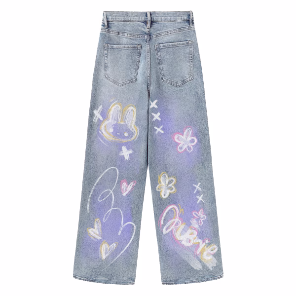 Pastel Bunny Sketch Art Printed Denim Jeans collection product photo
