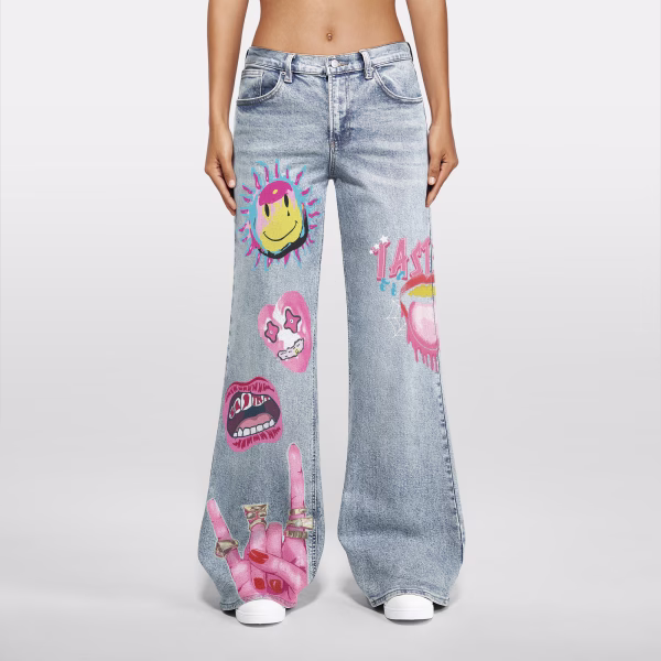 Pink Pop Art Cartoon Graphic Printed Denim Jeans collection product photo