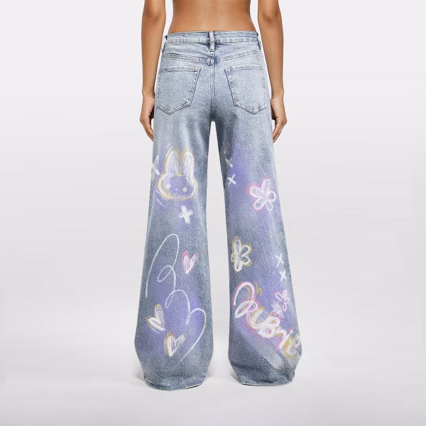 Pastel Bunny Sketch Art Printed Denim Jeans collection product photo