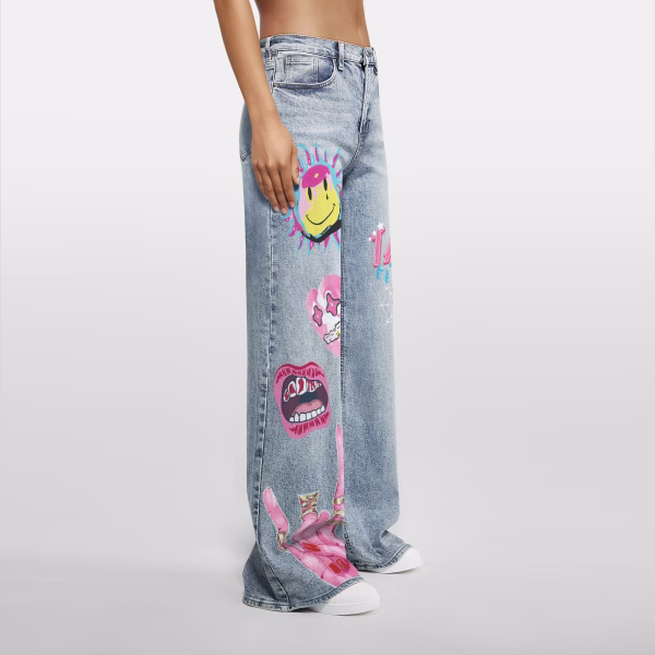 Pink Pop Art Cartoon Graphic Printed Denim Jeans collection product photo