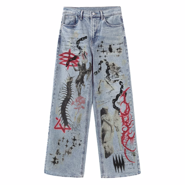 Gothic Chaos Mythology Art Printed Denim Jeans by JR JEANIUS WEAR