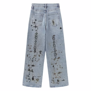 Gothic Chaos Mythology Art Printed Denim Jeans