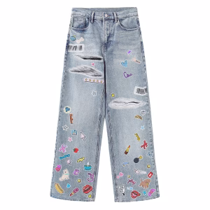 Sticker Graffiti Patchwork Printed Denim Jeans by JR JEANIUS WEAR