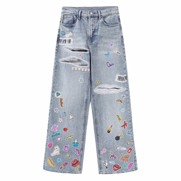 Sticker Graffiti Patchwork Printed Denim Jeans by JR JEANIUS WEAR