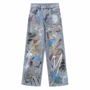 Abstract Graffiti Spray Art Printed Denim Jeans by JR JEANIUS WEAR