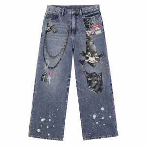 Rock & Roll Cigarette Chain Charms Printed Denim Jeans by JR JEANIUS WEAR