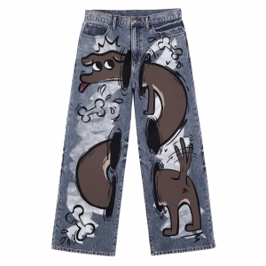 Cartoon Dog Tunnel Illusion Street Art Printed Jeans by JR JEANIUS WEAR