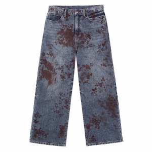Vintage Rust Botanical Silhouette Printed Denim Jeans by JR JEANIUS WEAR
