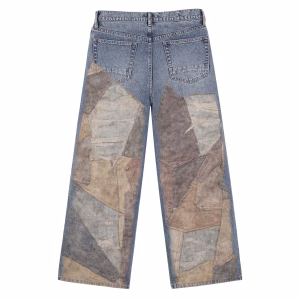 Vintage Distressed Earth Tone Patchwork Denim Jeans