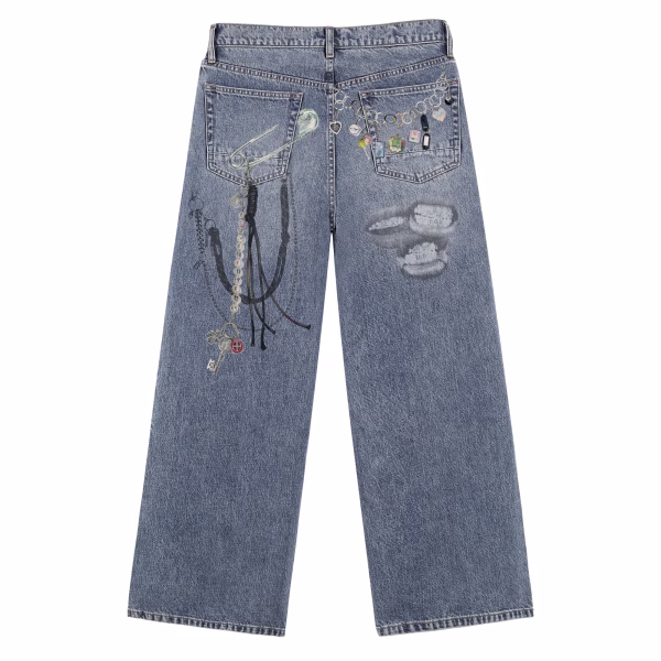 Rock & Roll Cigarette Chain Charms Printed Denim Jeans collection product photo