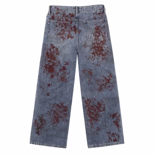 Vintage Rust Botanical Silhouette Printed Denim Jeans