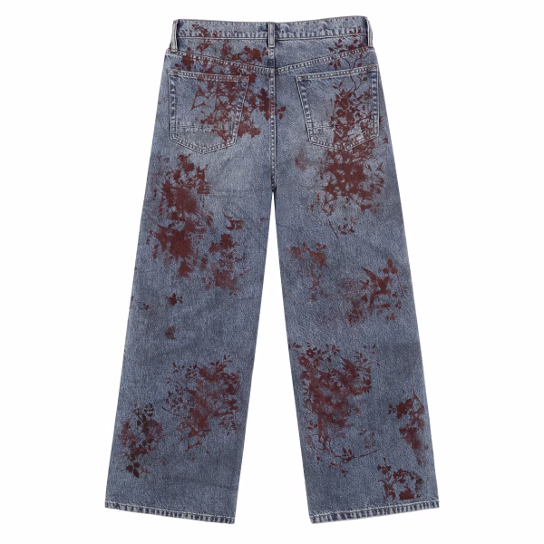 Vintage Rust Botanical Silhouette Printed Denim Jeans collection product photo