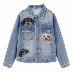 “Snowy Sausage” Dachshund Trio & Peeking Puppies Light Denim Jacket
