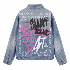 "Paint The Loud Art" Graffiti Butterfly Denim Jacket by JR JEANIUS WEAR