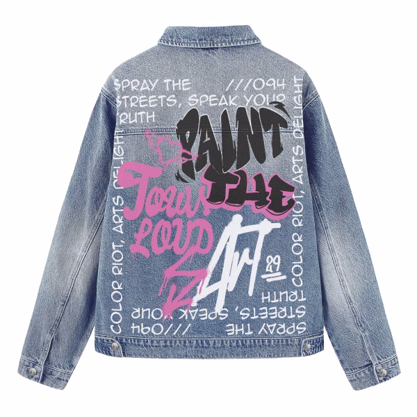 "Paint The Loud Art" Graffiti Butterfly Denim Jacket by JR JEANIUS WEAR