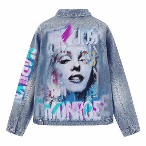 Pop Art Marilyn Monroe Graffiti Portrait Denim Jacket by JR JEANIUS WEAR