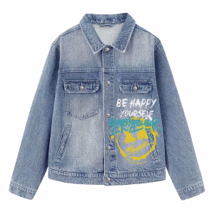 “Positive Mind” Graffiti Smiley Face Streetwear Denim Jacket