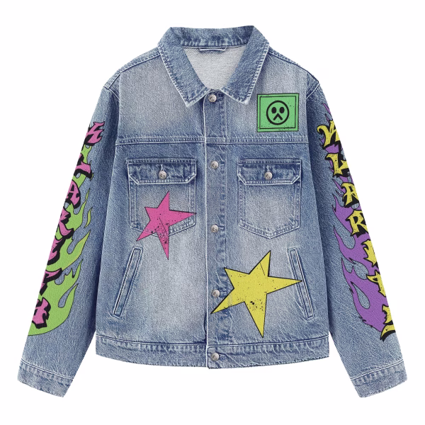 "Clarity" Psychedelic Tongue & Acid Stars Denim Jacket jackets product photo