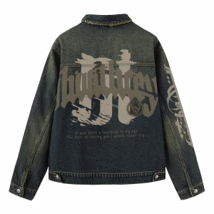 "Teardrop Poem" Gothic Calligraphy & Emotional Quote Dark Denim Jacket by JR JEANIUS WEAR